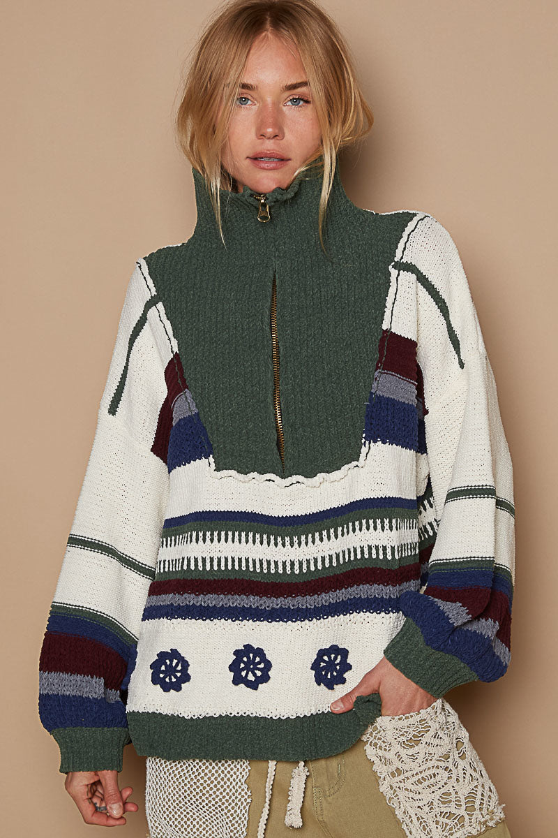 Pull On Chandail Tricot 90 Foret Multi