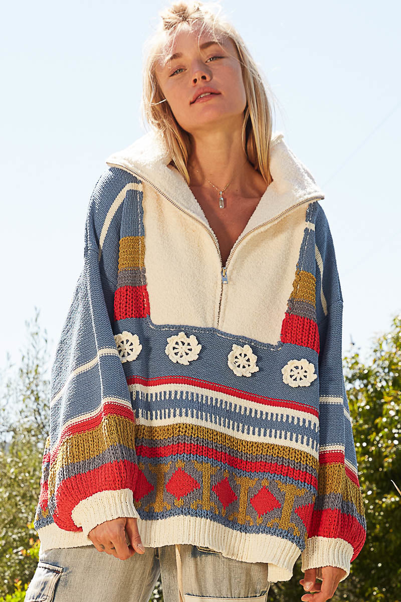 Pull On Chandail Tricot 90 Multi Bleu