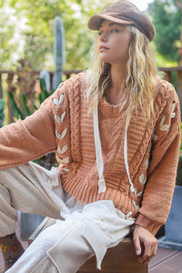 Chandail Capuchon Boho Tricot Rouille