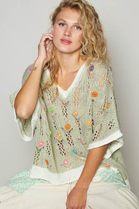 Pull en Tricot Petite Fleur Sauge