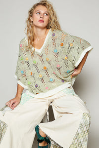 Pull en Tricot Petite Fleur Sauge