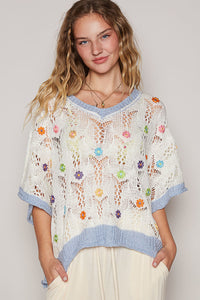 Pull en Tricot Petite Fleur Blanc