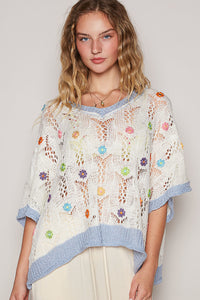 Pull en Tricot Petite Fleur Blanc