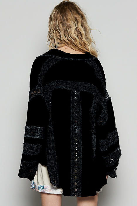 Blouse Manche Ample Boho Dentelle Noir