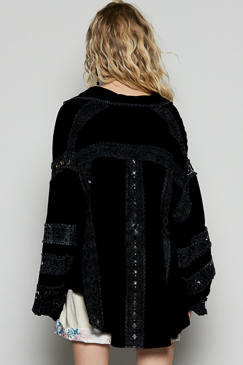 Blouse Manche Ample Boho Dentelle Noir