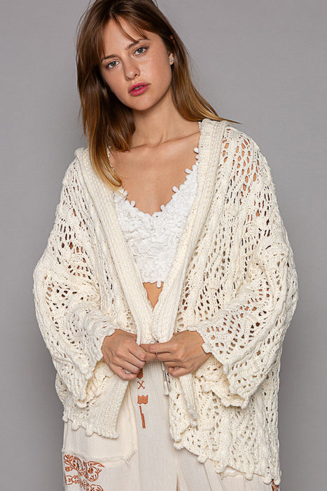 Cardigan Capuchon Ivoire Crochet