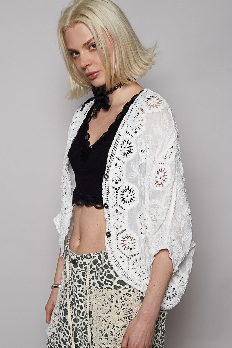 Cardigan Crochet Blanc