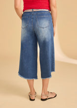 Jean cropped hi-low ample mi-taille, bleu moyen