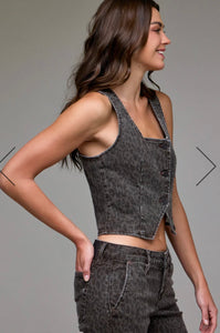 Veste Jean Denim Léopard Chocolat