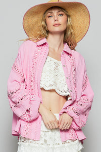 Blouse Manche Ample Dentelle Rose