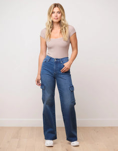 JEAN LARGE LILY / CARGO OXFORD BLEU YOGA JEAN