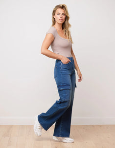 JEAN LARGE LILY / CARGO OXFORD BLEU YOGA JEAN