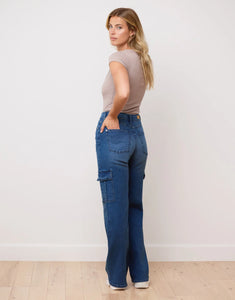 JEAN LARGE LILY / CARGO OXFORD BLEU YOGA JEAN