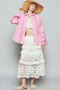 Blouse Manche Ample Dentelle Rose