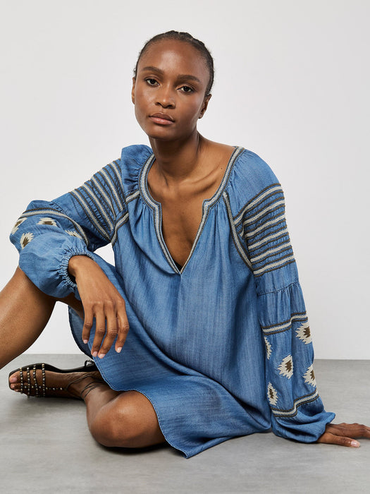Robe Courte Jeans Manche Évasé