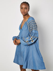 Robe Courte Jeans Manche Évasé