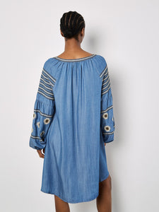 Robe Courte Jeans Manche Évasé