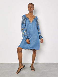 Robe Courte Jeans Manche Évasé