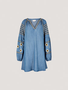 Robe Courte Jeans Manche Évasé