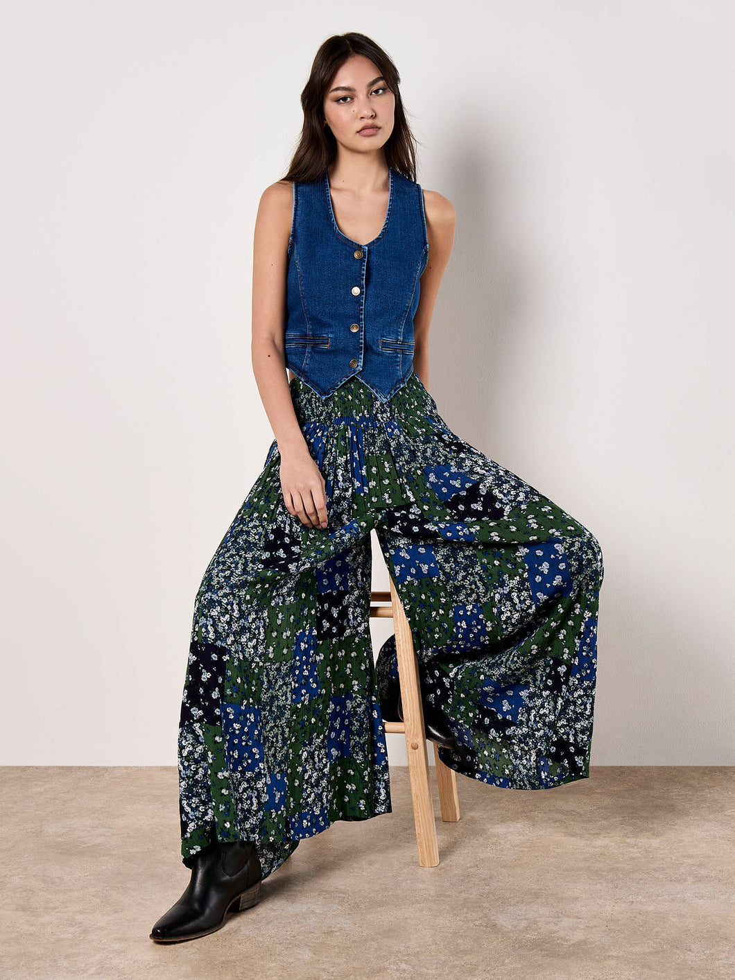 Pantalon Jupe Fleur Bleu