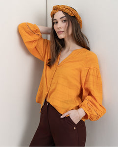 Blouse romantique broderies Orange