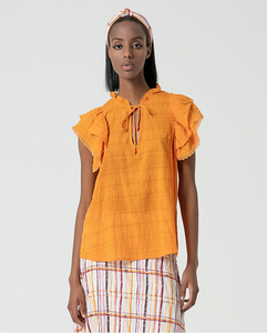 Top romantique broderies Orange