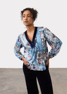 Top Col en V Velouté Indigo FDJ