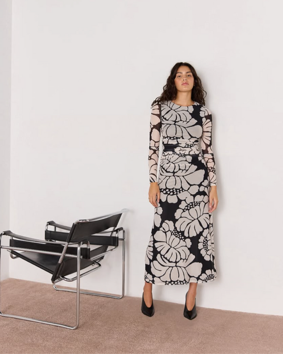 PERSEPHONE MESH MAXI DRESS - BLACK & WHITE FLORAL MINKPINK