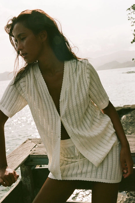 Surchemise en tricot festonné Crème