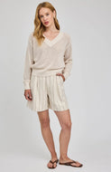 Pull en Maille Col en V Jensen Linen Gentle Fawn