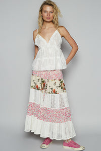 Jupe Longue Floral Fraise Patch