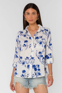 Chemise à patchs floraux bleus Elisa