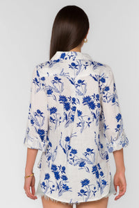 Chemise à patchs floraux bleus Elisa