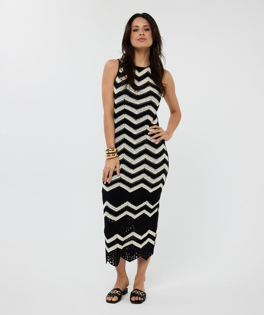Robe Longue à Maille Noir \ Blanc Esqualo