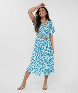 Robe Midi Print Bleu  Esqualo Fashion