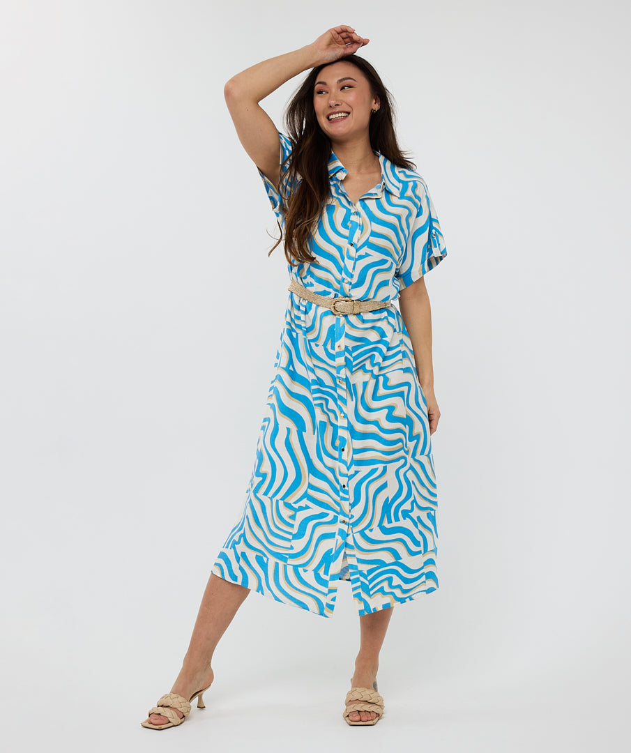 Robe Midi Print Bleu  Esqualo Fashion