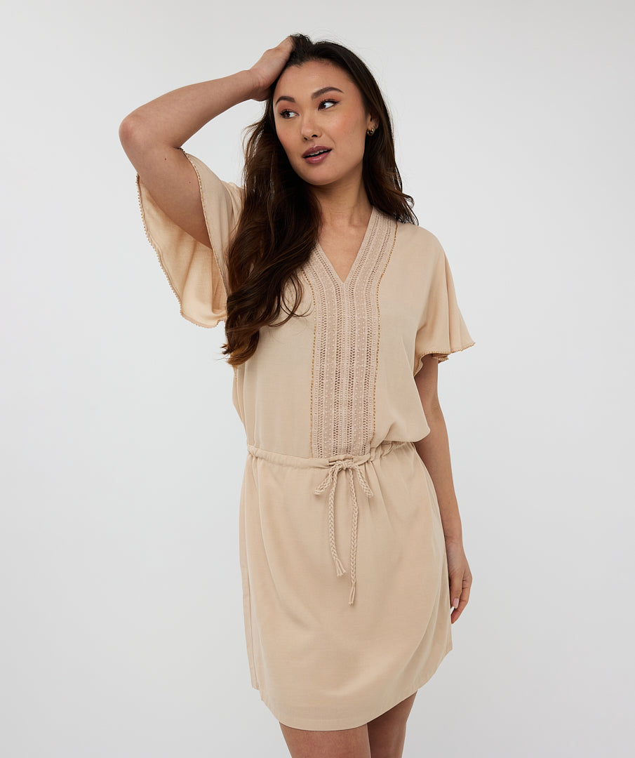 Robe Col en V Manche Tan   Esqualo Fashion