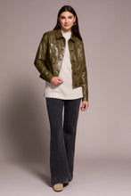 FAUX LEATHER BUTTON-FRONT COLLAR-ACCENT JACKET