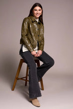 FAUX LEATHER BUTTON-FRONT COLLAR-ACCENT JACKET