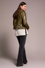FAUX LEATHER BUTTON-FRONT COLLAR-ACCENT JACKET
