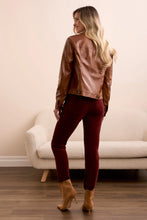 FAUX LEATHER BUTTON-FRONT COLLAR-ACCENT JACKET BRUN