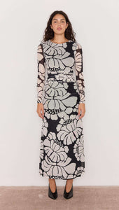 PERSEPHONE MESH MAXI DRESS - BLACK & WHITE FLORAL MINKPINK