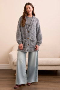 BLUE THREAD OVERSIZE PUFF  CARDIGAN GRIS