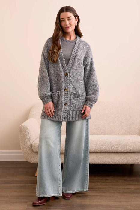 BLUE THREAD OVERSIZE PUFF  CARDIGAN GRIS