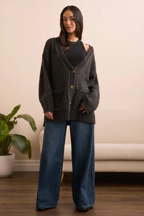 BLUE THREAD OVERSIZE PUFF  CARDIGAN NOIR délavé