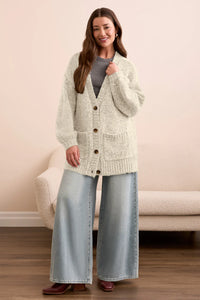 BLUE THREAD OVERSIZE PUFF  CARDIGAN CRÈME