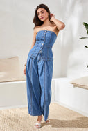 PANTALON EN JEAN FLUIDE PLISSÉ À JAMBES LARGES BROOKE
