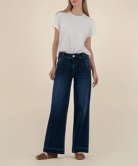 Jeans Meg taille haute, jambes longues et évasée