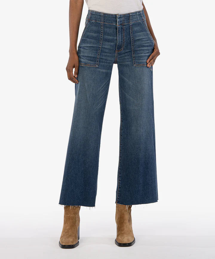 Jean Bleu Meg High Rise Fab Ab Wide Leg Raw Hem Kut From The Kloth