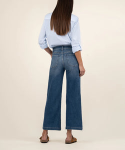 Meg - Pantalon taille haute à jambe large Bleu Denim